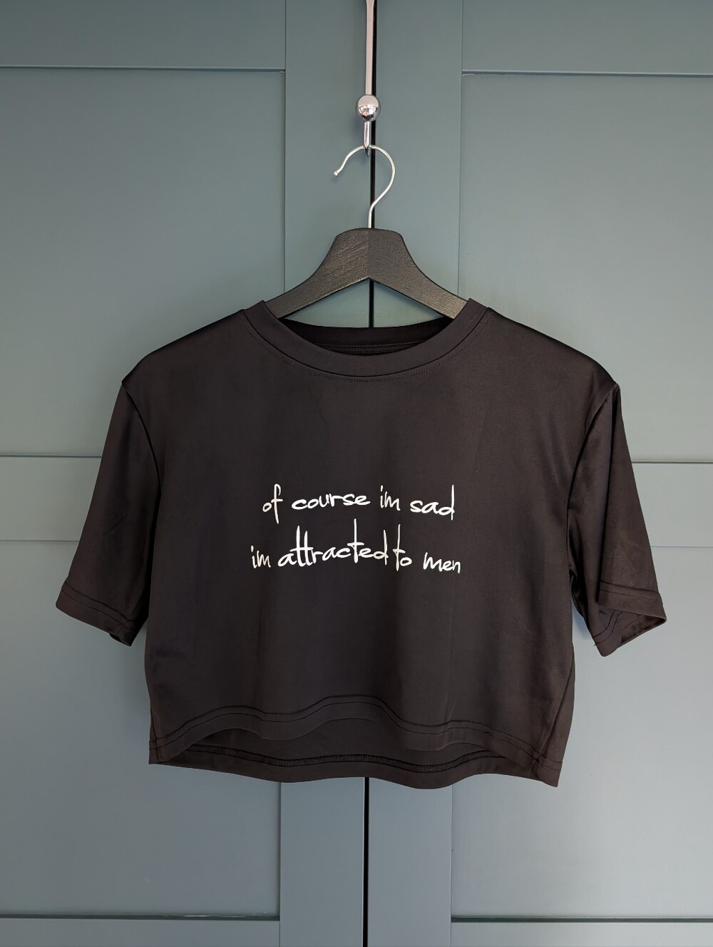 Black Graphic Crop Top | "Of Course I'm Sad I'm Attracted to Men" | Size XS
